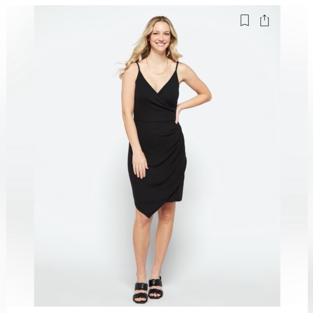 NWT Goldray Black Ribbed Faux Wrap Dress - Size XL